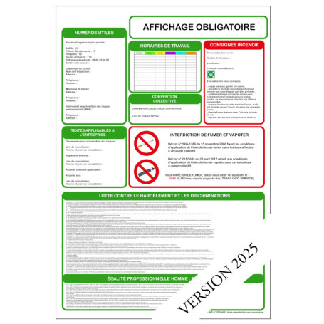 Panneau d'Affichage Obligatoire pour Entreprises - Format A4 Plastifié