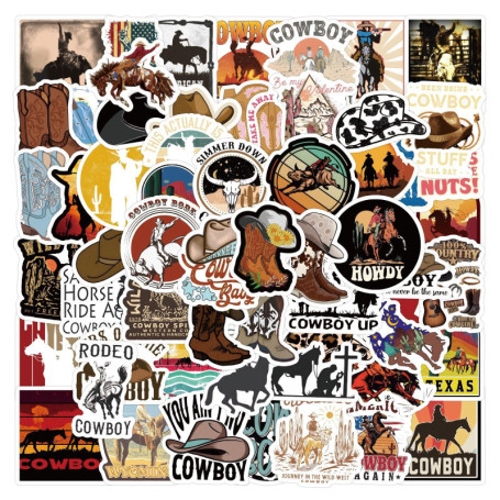 Lot de 50 Autocollants Western Cowboy pour Skateboard et Décoration
