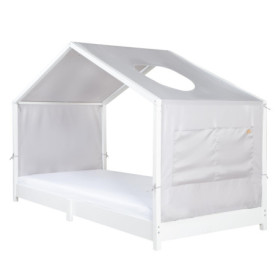Housse de Lit Cabane Montessori 90 x 200 cm avec Rangement et Fenêtre - Gris Clair