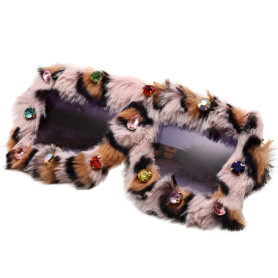 Lunettes de soleil en peluche léopard pour femme - Style rétro et fun