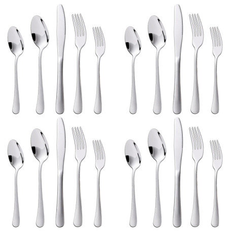 Ensemble de Couverts en Acier Inoxydable pour 4 Personnes - 20 Pièces Argentées