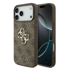Coque en Cuir Synthétique Guess 4G pour iPhone 17 Pro Max - Brun Élégant