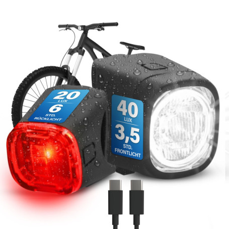 Kit d'Éclairage de Vélo Fischer avec Feu Avant et Arrière - Rechargeable USB