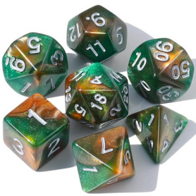 Set de 7 dés DND Vert et Orange pour Jeux de Rôle