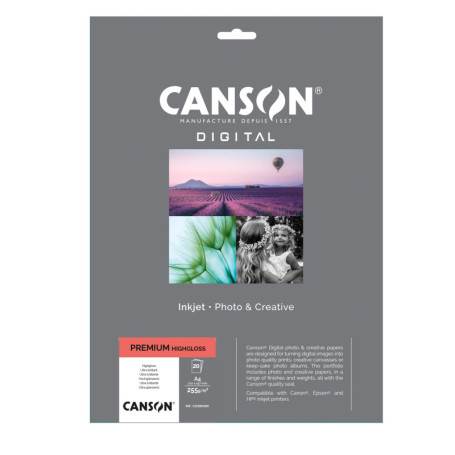 Papier Photo Brillant Canson A4 - Pochette de 20 Feuilles 255g/m²