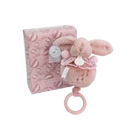 Boîte à Musique Lapin Doudou Rose - Peluche Musicale pour Bébé