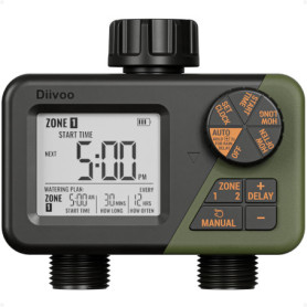 Minuteur d'Arrosage Diivoo 2 Sorties Étanche avec Grand Écran LCD