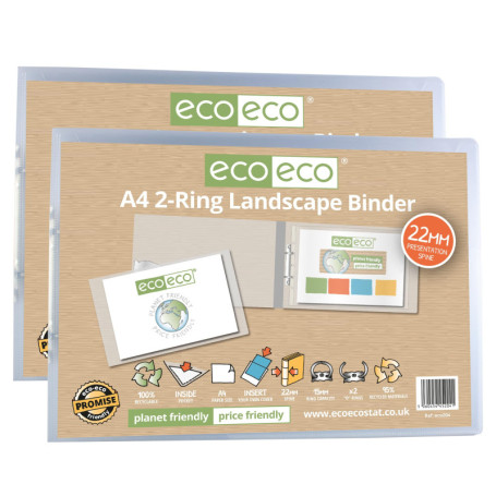 Lot de 2 classeurs transparents A4 éco-responsables - 95% recyclés