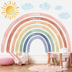 Stickers Muraux Aquarelle Arc-en-Ciel pour Chambre d'Enfant - Décoration Bohème