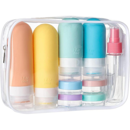 Set de Flacons de Voyage en Silicone - 17 Pièces Réutilisables et Étanches