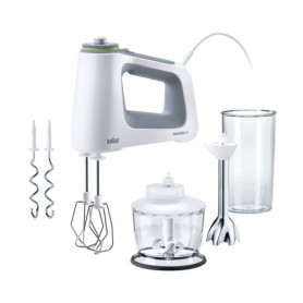 Batteur Braun Multi Mix 5 avec Fouet et Pétrin Amovibles - 750 W Blanc/Gris
