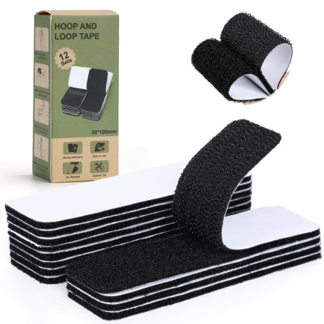 VynyQoo 12 Bandes Autocollantes Double Face Noir - Idéales pour Décoration et Organisation