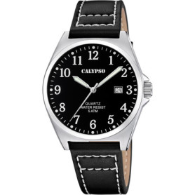 Montre Homme Calypso Élégante en Cuir Noir avec Calendrier