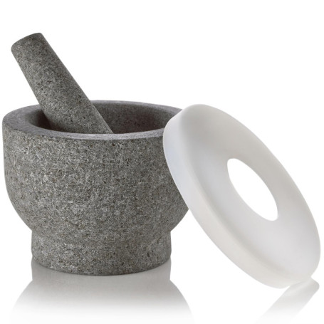 Mortier et pilon en granit 15,2 cm avec couvercle en silicone