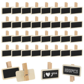 Lot de 100 mini tableaux en bois avec clips pour photos et notes