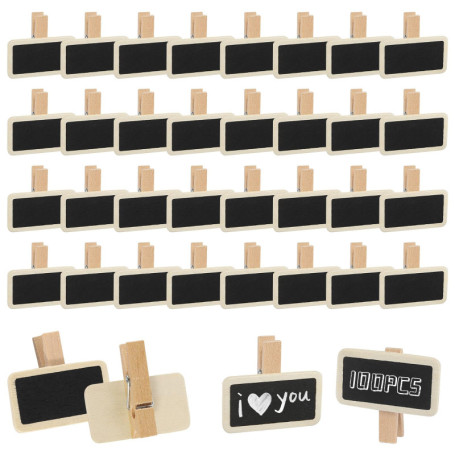 Lot de 100 mini tableaux en bois avec clips pour photos et notes