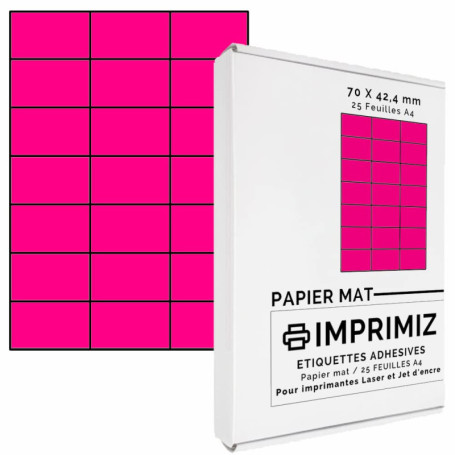 Pack de 525 Étiquettes Autocollantes Rose Fluo A4 - Imprimiz