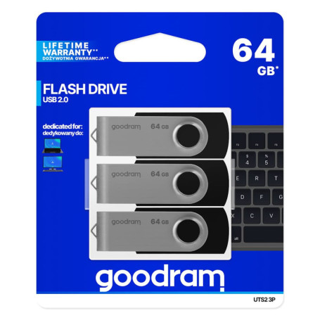 Pack de 3 Clés USB GoodRam 64 Go - Noir