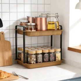 Étagère à Épices VINATO en Acier Carbone et Imitation Bois - Rangement Pratique 2 Étagères