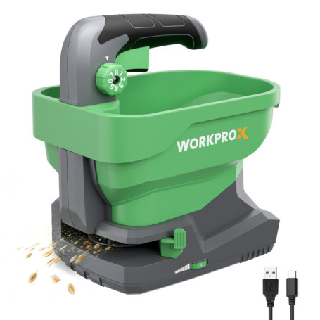 Épandeur de Graines Électrique WORKPROX 7,2 V avec Réglage de Débit et Vitesse
