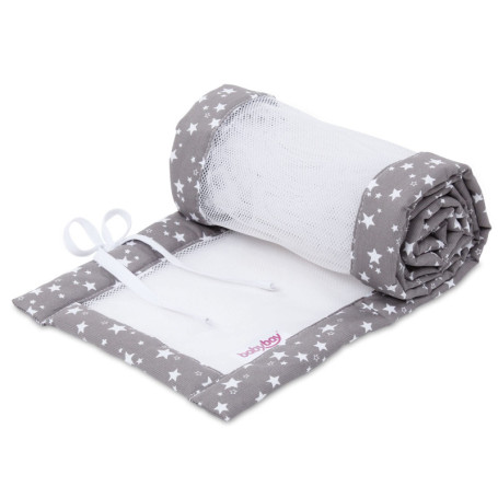 Tour de Lit Aéré en Maille pour Lit Babybay - Modèle Original Taupe avec Étoiles Blanches