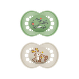 MAM Lot de 2 Tétines en Silicone SkinSoft pour Bébé - Motif Loup et Lapin