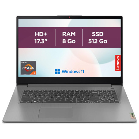 Lenovo IdeaPad 3 17ABA7 - Ordinateur Portable 17.3'' HD+ avec Ryzen 7 et 512Go SSD