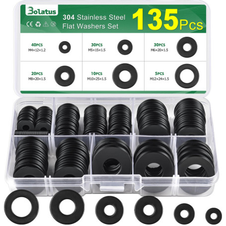 Lot de 135 Rondelles Plates en Acier Inoxydable Bolatus - 6 Tailles M4 à M12