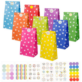 Sacs en Papier Colorés pour Anniversaire d'Enfant - 40 Sacs et 82 Autocollants