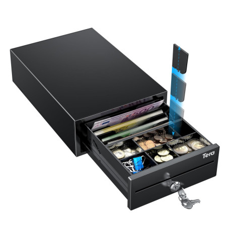 Tiroir Caisse Métallique Réglable Tera avec Compartiments pour Billets et Monnaie
