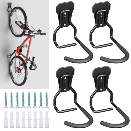 Support de Vélo Mural Euqvunn - Lot de 4 Crochets Robustes pour Garage et Intérieur