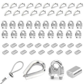 Lot de 20 Serre-Câbles M3 en Acier Inoxydable 304 avec Manchons et Cosses