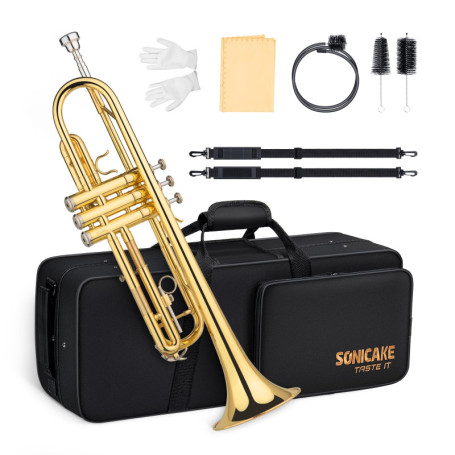 Trompette Bb Standard SONICAKE pour Débutants avec Étui et Gants