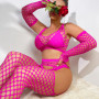 PARUPRUP Femme Sexy Résille Ensemble Lingerie Creux Bodystocking Sans Manches Haut Élastiques Porte-Jarretelles Transparente Bod