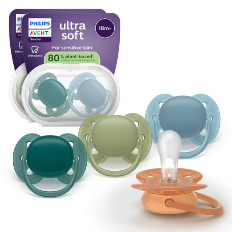 Sucettes Ultra-Douces Philips Avent pour Bébés - Lot de 4, Orthodontiques et Écologiques