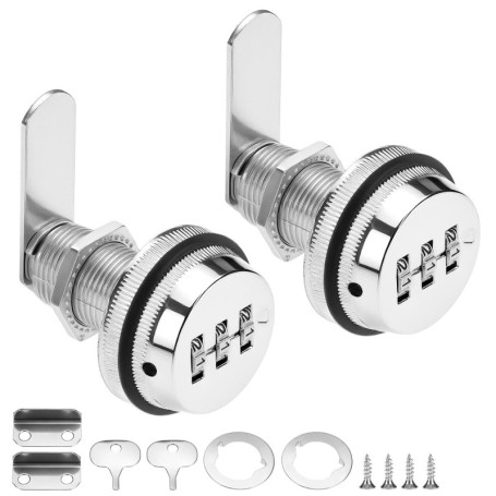 Lot de 2 serrures à combinaison argentées pour armoires et tiroirs