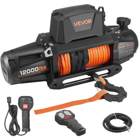 Treuil Électrique VEVOR 12V 5400 kg avec Corde Synthétique et Télécommande