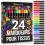 Zenacolor - Set de 24 Marqueurs Textiles Non-Toxiques pour Tissus
