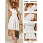 heekpek Robe Ete Femme Mi Longue Coton Col en V Robes Casual Taille Haute Ligne A sans Manche à Volants Robe Boheme Chic Detente