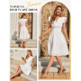 PASUDA Robe Femme Été Chic et Elegant Robes D'été Coton Col V Manches à Volants A-Line Midi Robe Courte Taille Haute Élastiquée 