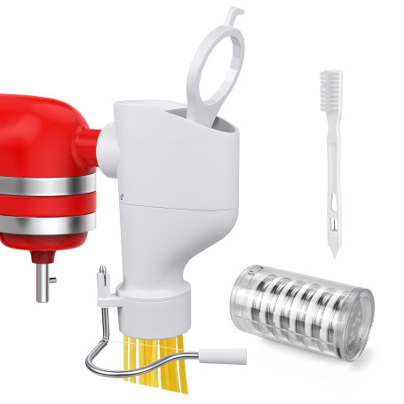 Presse à Pâtes pour KitchenAid Robots Pâtissiers par MMOBIEL – 7-en-1 Machine à Pâtes- Plaques Interchangeables pour Fusilli, Ri