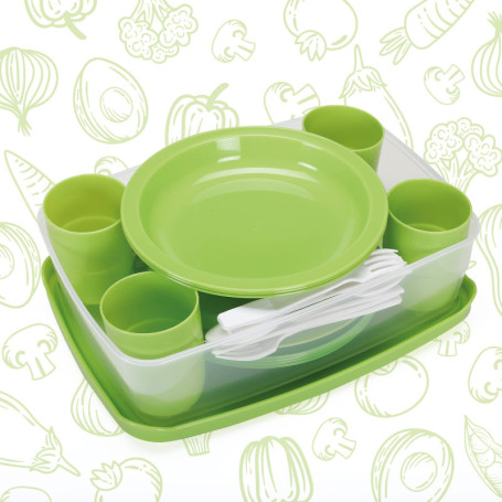 Ensemble de vaisselle de pique-nique Cosmoplast pour 4 personnes - 25 pièces réutilisables et incassables