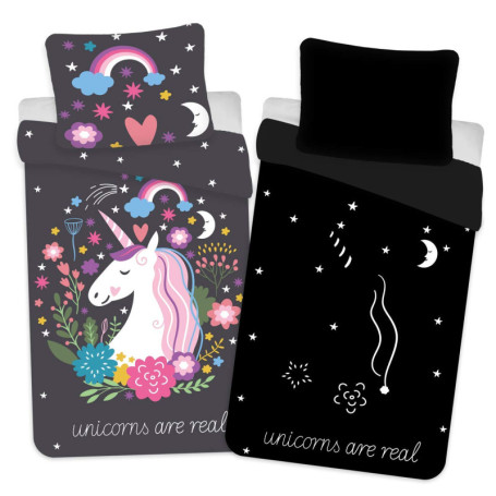 Parure de lit Licorne 100% Coton Réversible - Housse de Couette 140x200 cm