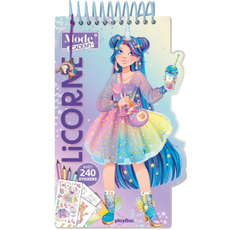 Carnet créatif Mode Academy Licorne avec bracelet et 180 stickers
