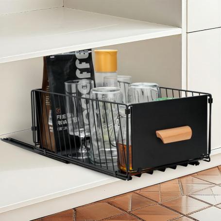 Tiroir Coulissant Extensible pour Cuisine - Organisateur Pratique Noir