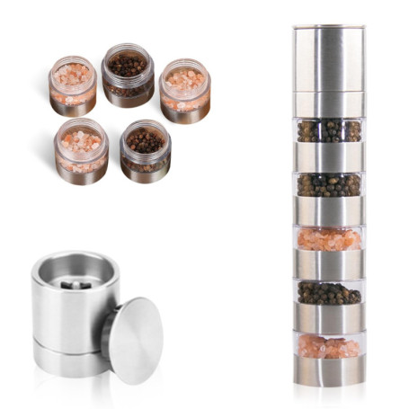 Nizirioo Mini Pot à Épices en Inox 5 en 1 avec Moulin Intégré