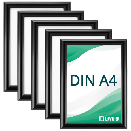 Lot de 5 Cadres Clic-Clac A4 en Aluminium Noir - QWORK