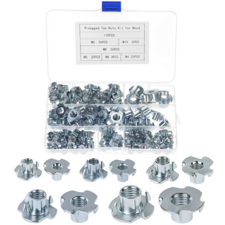 Kit de 110 Écrous à Griffes QWORK pour Meubles en Bois - M4/M5/M6/M8/M10