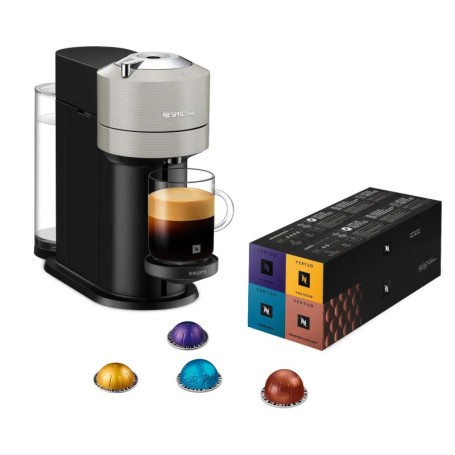 Cafetière Nespresso Krups Vertuo Next Gris avec 52 Capsules