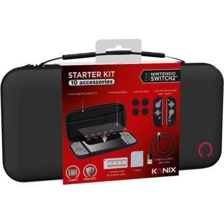 Pack d'accessoires gaming KONIX pour Nintendo Switch 2 - Housse, appuie-pouces et verre trempé